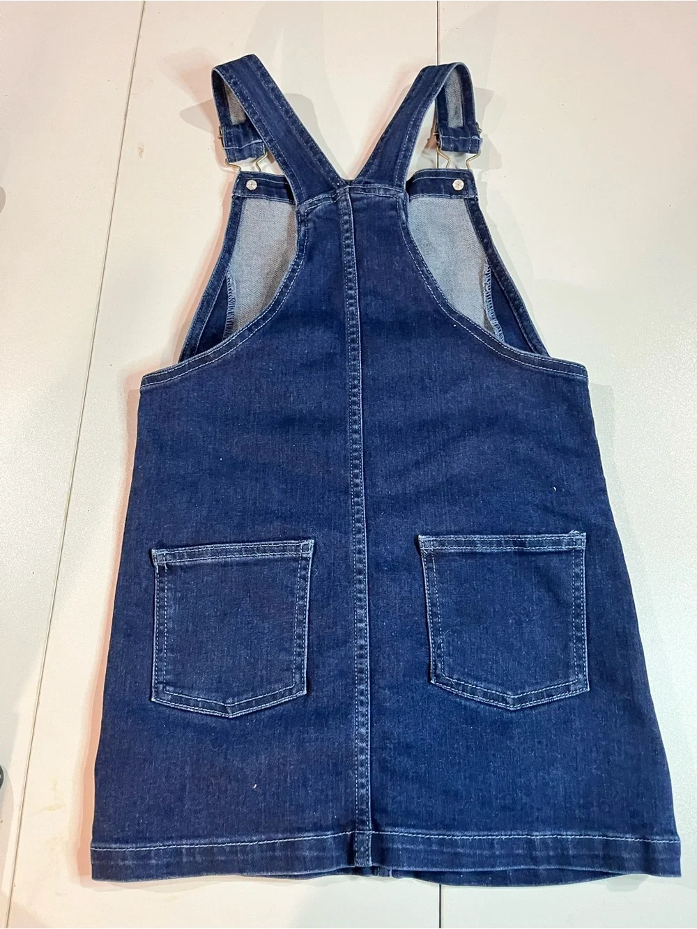Epic Threads Dark Blue Denim Overall Dress with Floral Patch
